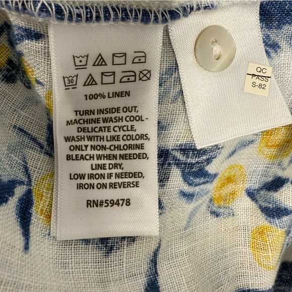 NWOT Isaac Mizrahi 100% Linen Button Up Blouse Top Flowers & Birds 3/4 Roll Tab - Picture 8 of 8